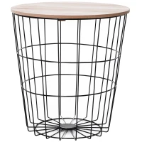 HOMCOM Stolik kawowy ze schowkiem Stolik pomocniczy Stolik nocny Stolik do kanapy metal MDF naturalny(m-1)