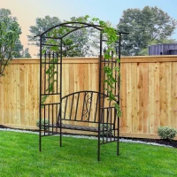 Outsunny łuk ogrodowy z ławką brama kratka pergola do roślin pnących ogród daszek łukowy metal czarny 152 x 58 x 207 cm(m-2)