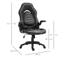Vinsetto Gamingstuhl mit Wippfunktion höhenverstellbarer Bürostuhl ergonomischer Schreibtischstuhl Home-Office Schaumstoff Kunstleder Nylon Mesh Schwarz 64 x 68,5 x 117-127 cm(m-3)