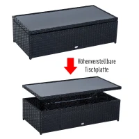 Outsunny® 4-ELEMENTOWY ZESTAW MEBLI OGRODOWYCH Z PODUSZKAMI polirattan czarny 1 x SOFA DWUOSOBOWA 1 X STOLIK 2 x STOŁEK(m-4)