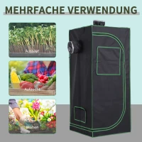 Outsunny Growbox Growzelt Growschrank Gewächshaus Zuchtschrank Pflanz 600D Oxford Tuch Stahl Schwarz+Grün 60 x 60 x 140 cm(m-6)
