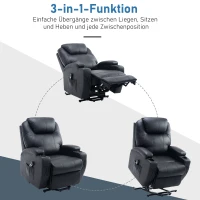 HOMCOM® Fernsehsessel mit Aufstehhilfe | Veganleder | 84 x 92 x 109 cm | Schwarz(m-6)