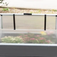 Outsunny Horta Elevada de Alumínio 78,5x47x74,5cm Estufa com Cobertura de Policarbonato e Teto Retrátil para Cultivos de Plantas Flores Cinza(m-9)