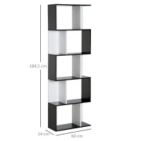 HOMCOM® Bücherregal S-förmig Standregal 5-stöckiger Raumteiler Spanplatte Schwarz(m-3)