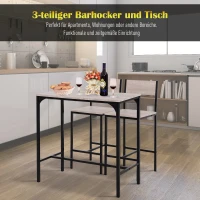 HOMCOM Bartafel met 2 stoelen 3-delige tafelset barstoel barkruk MDF naturel zwart(m-4)