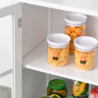 HOMCOM Küchenschrank Geschirrschrank Beistellschrank mit 2 Schichten Buffet Vitrinenschrank Glastür MDF Weiß  80 x 36,5 x 76 cm(m-8)