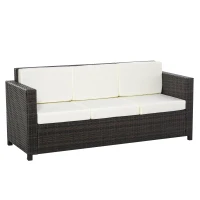 Sofa z technorattanu z poduszkami, 3-osobowa sofa ogrodowa, metal, poliester, brązowa(m-1)