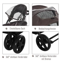 PawHut Hundewagen Hundebuggy Katzenbuggy mit vier Rädern klappbar Hunde Katze Oxford Braun 97 x 62 x 105 cm(m-6)