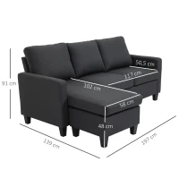 HOMCOM® Sofa narożna L kształt sofa narożna zestaw z szezlongiem lniany szary(m-3)