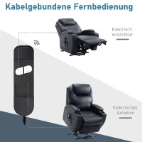 HOMCOM® Fernsehsessel mit Aufstehhilfe | Veganleder | 84 x 92 x 109 cm | Schwarz(m-7)