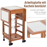 HOMCOM® serveerwagen rolwagen met schuiflades, serveertafel, keukenwagen keukentrolley inklapbare keukentrolley(m-5)