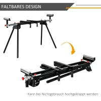 DURHAND Untergestell für Kappsägen Arbeitstisch für Kapp- und Gehrungssägen zusammenklappbarer bis 150 kg belastbar einstellbare Höhe Stahl Schwarz+Rot Seitenverlängerung 129-213 x 64 x 89-102 cm(m-5)
