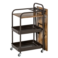 HOMCOM Kitchen Cart Rolling Kitchen Trolley Serving Cart with 1 Folding Tabletop, 2 Shelves, and 1 Open Shelf Wheels Adjustable Footpads E1 Chipboard Metal Rustic Brown 118 x 36.5 x 82 cm