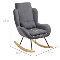 Fotel bujany leżanka fotel do czytania 90-135° bujany len guma drewno ciemnoszary HOMCOM®(m-3)