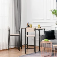 HOMCOM Bartafel met 2 stoelen 3-delige tafelset barstoel barkruk MDF naturel zwart(m-7)