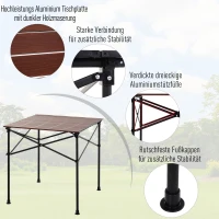 Outsunny campingtafel met houtnerf, klaptafel, picknicktafel, aluminium legering, donkerbruin, 70 x 70 x 70 cm houtnerf klaptafel picknicktafel aluminium legering donkerbruin | Aosom.nl(m-6)