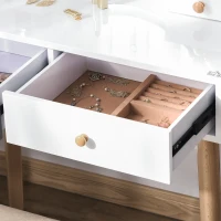 HOMCOM Schminktisch Eitelkeit Set 3 LED Beleuchtungsmodi Frisierkommode Kosmetiktisch mit Spiegel Hocker und 4 Schubladen Ringfächer MDF Stahl Schaumstoff Grau 80 x 40 x 133 cm(m-6)