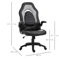 Vinsetto Gamingstuhl mit Wippfunktion höhenverstellbarer Bürostuhl ergonomischer Schreibtischstuhl Home-Office Schaumstoff Kunstleder Nylon Mesh Grau 64 x 68,5 x 117-127 cm(m-3)