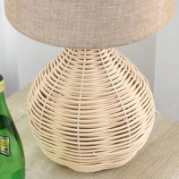 HOMCOM Tischlampe Tischleuchte E27-Fassung Nachttischlampe 40 W Rattan Leinen Stahl Beige 22 x 22 x 40 cm(m-9)