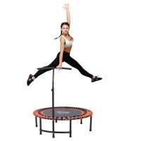 Trampolina HOMCOM, trampolina fitness, trampolina ogrodowa do jogi z regulacją wysokości z uchwytem dla dzieci i dorosłych, stal + PP + EVA, kolor czarny + pomarańczowy, 114,3 x 114,3 x 138 cm(m-6)
