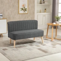 HOMCOM 2-Sitzer Couch Stoffsofa Polstersofa Sitzmöbel Holz dunkelgrau 117 x 56,5 x 77 cm(m-2)