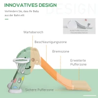 HOMCOM Kinderrutsche Baby Rutsche mit Sicherheitsdreieck-Design Indoor oder Outdoor strukturierten Stufen und seitlichem Basketballkorb Grün+Weiß 146 x 68 x 68 cm(m-7)