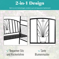 Outsunny łuk ogrodowy z ławką brama kratka pergola do roślin pnących ogród daszek łukowy metal czarny 152 x 58 x 207 cm(m-7)