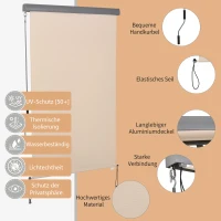 Outsunny Markiza Pionowa na Balkon, Markiza Pionowa, Ochrona przed Wiatrem, Rolka Boczna, Osłona, Ręczny Mechanizm Korbkowy, Polyester+Aluminium, Kremowy, 200 x 120 cm(m-5)