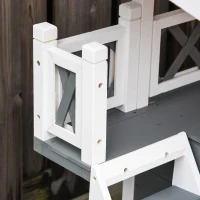 PawHut Katzenhaus mit Asphaltdach, 2-stöckig, Katzenhütte mit Balkon, Katzenvilla mit Treppe, Massivholz, Weiß, 77 x 50 x 73 cm(m-7)