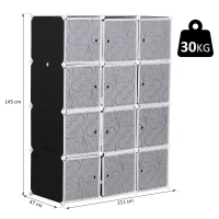 HOMCOM® SZAFA NA UBRANIA GARDEROBA PÓŁKI Z WIESZAKIEM 2+6 KOSTEK Z PP czarny+biały 111x47x145 cm(m-3)