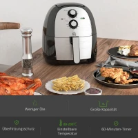 HOMCOM Luftfritteuse Frittierkorb 5L 1700W Heißluftfritteuse zum Frittieren Grillen Braten Backen ohne Fett PP Aluminium Silber+Schwarz 38,5 x 30,7 x 33,1 cm(m-4)