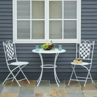 Outsunny Sitzgruppe, 3-teilige Essgruppe, Gartenmöbel-Set, 1 Tisch+2 Stühle, rund Tisch, Terrasse, Metall, Weiß, Ø70,5 x H71,5 cm(m-2)