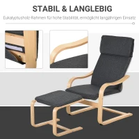 HOMCOM Relaxsessel mit Fußhocker, Ruhesessel mit Armlehne, Relaxstuhl, Leinenbezug Holzgestell Grau 67 x 78 x 98 cm(m-5)