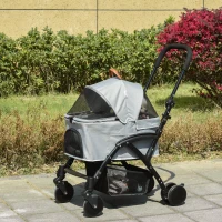 PawHut 2-in-1 Hundebuggy Transporttasche Katzenbuggy mit Universal Rad abnehmbar Abdeckung Oxford Grau+Schwarz 76,5 x 48 x 99 cm(m-2)