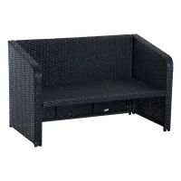 Outsunny® 4-ELEMENTOWY ZESTAW MEBLI OGRODOWYCH Z PODUSZKAMI polirattan czarny 1 x SOFA DWUOSOBOWA 1 X STOLIK 2 x STOŁEK(m-5)