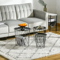 HOMCOM set van 3 bijzettafel met opbergruimte nachtkastje decoratieve salontafel met afneembaar deksel mandtafel koffietafel staal zwart Ø 43 x 44,5 cm / Ø 35 x 39,5 cm / Ø 30 x 35,5 cm(m-2)