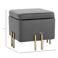 HOMCOM Luxe poef krukje met opbergruimte gepolsterd krukje donkergrijs(m-3)