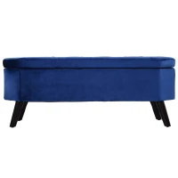 HOMCOM® zitbank zitkist bedbank schoenbank 2-in-1 verhoogde poten fluweel donkerblauw 117 x 46,5 x 45 cm | Aosom.nl(m-5)