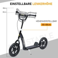 HOMCOM Kinderroller Scooter Tretroller Cityroller Kinder Roller Kickboard 12 Zoll Schwarz 120 x 52 x 80-88 cm(m-5)