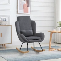 Fotel bujany leżanka fotel do czytania 90-135° bujany len guma drewno ciemnoszary HOMCOM®(m-2)