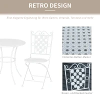 Outsunny Sitzgruppe, 3-teilige Essgruppe, Gartenmöbel-Set, 1 Tisch+2 Stühle, rund Tisch, Terrasse, Metall, Weiß, Ø70,5 x H71,5 cm(m-4)