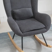 Fotel bujany leżanka fotel do czytania 90-135° bujany len guma drewno ciemnoszary HOMCOM®(m-7)