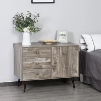 HOMCOM Sideboard Kommode Beistellschrank Bücherschrank Standschrank mit Tür und 3 Schubladen, Kiefer, Graue Holzmaserung, 102 x 50 x 76,5 cm(m-2)