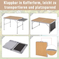 Outsunny Campingtisch höhenverstellbar Klapptisch mit Seittischplatte Klappbar 90 x 60cm Naturholz(m-4)