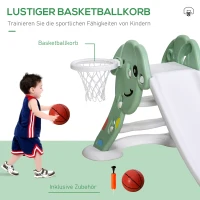 HOMCOM Kinderrutsche Baby Rutsche mit Sicherheitsdreieck-Design Indoor oder Outdoor strukturierten Stufen und seitlichem Basketballkorb Grün+Weiß 146 x 68 x 68 cm(m-4)