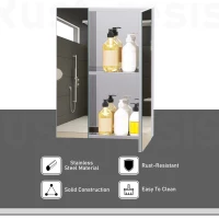 HOMCOM Wall mounted Bathroom Mirror Storage Cabinet Double Doors Stainless Steel 430mm (W)(m-5)