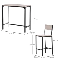 HOMCOM Bartafel met 2 stoelen 3-delige tafelset barstoel barkruk MDF naturel zwart(m-3)