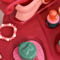 HOMCOM Kinderschminktisch mit Spiegel Hocker Frisiertisch mit reichhaltigem Zubehör 5 Musikstücke Licht für Mädchen ab 3 Jahre anti-rutsch platzsparend Kunststoff Weinrot+Rosa 57 x 29 cm x 70,5 cm(m-9)