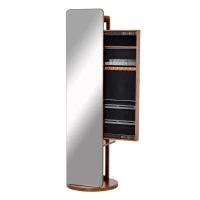 HOMCOM Schmuckschrank Spiegelschrank Wandschrank 360° Drehung MDF-Platte Kiefer Glasspiegel Walnuss hell Ø50 x 169 cm(m-1)