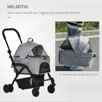 PawHut 2-in-1 Hundebuggy Transporttasche Katzenbuggy mit Universal Rad abnehmbar Abdeckung Oxford Grau+Schwarz 76,5 x 48 x 99 cm(m-7)